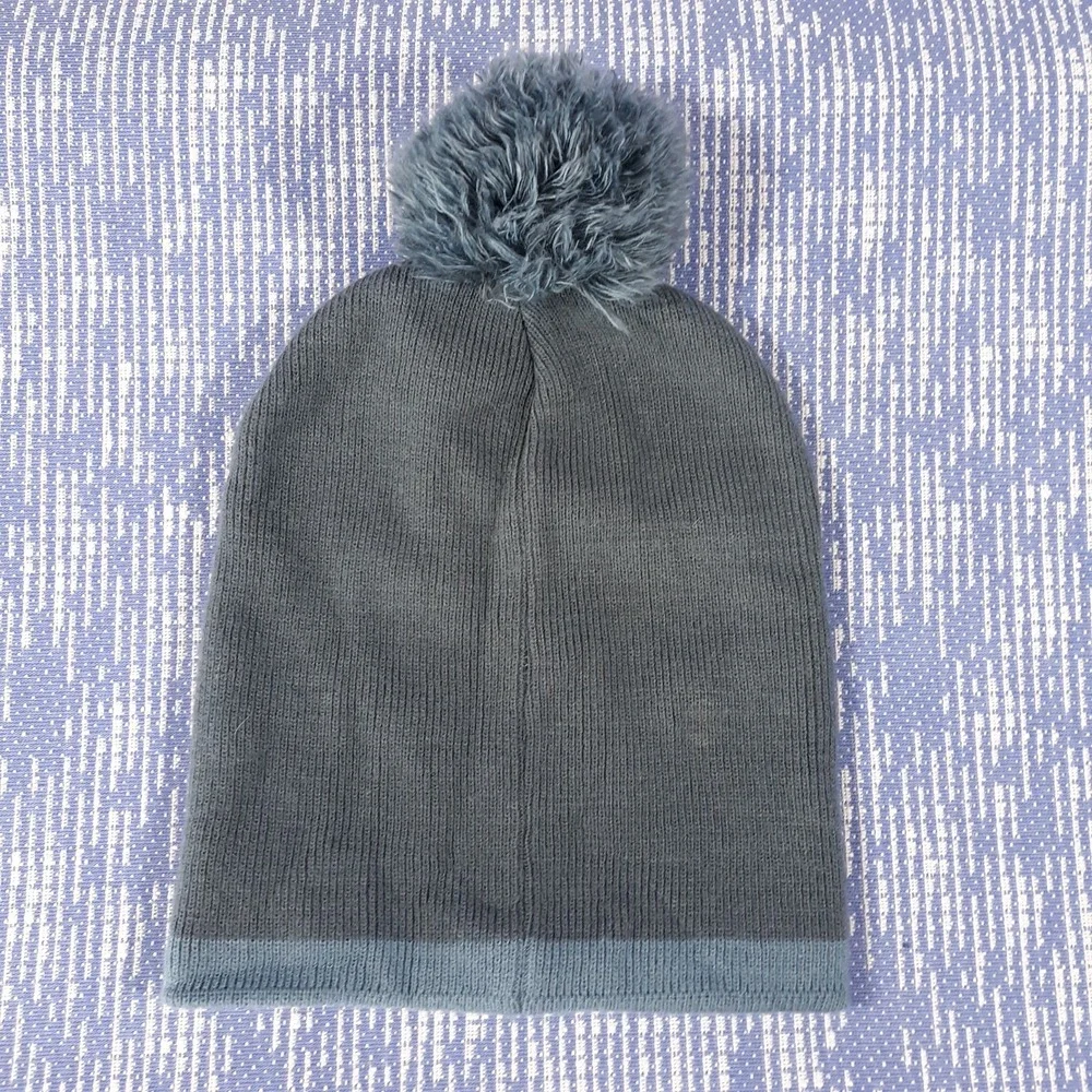 Carhartt Beanie Hat Pom Pom Bobble Knit Gray Spellout Womens One Size Fits All